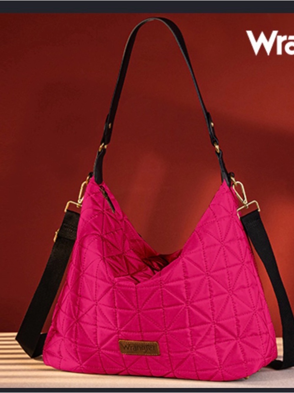 Wrangler Quilted Shoulder Bag in Hot Pink with Black Straps